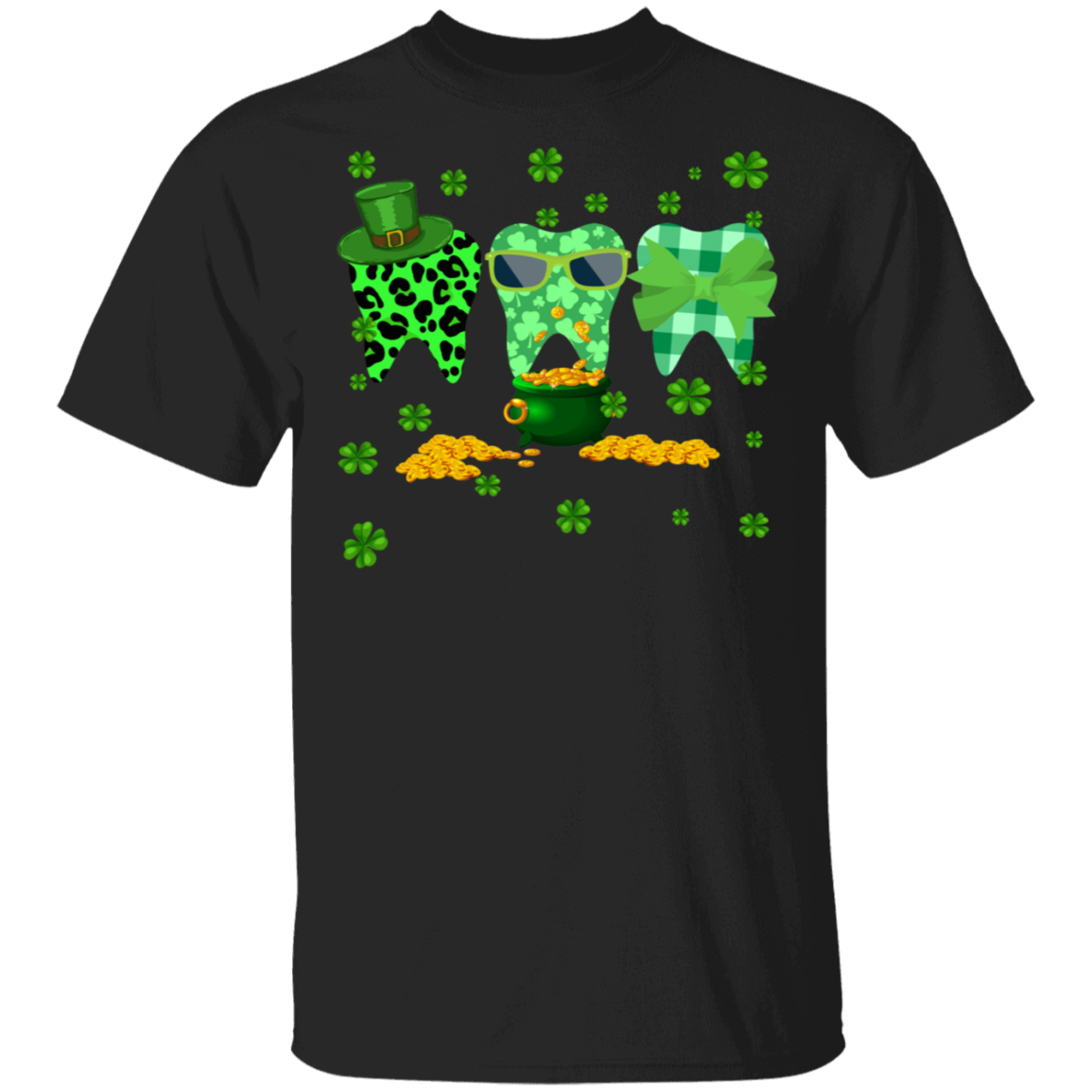 St Patrick’S Day Dentist Shirt Three Teeth Green Plaid Leopard Cute St Patrick’S Day Dental Dentist Gifts T-Shirt