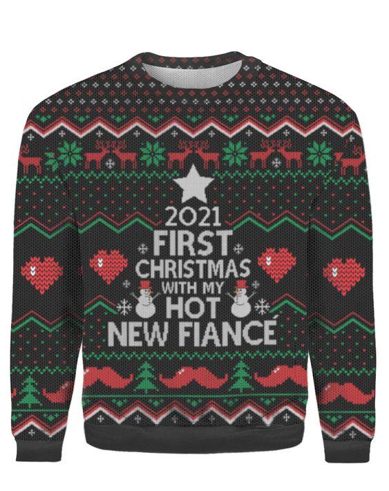 2021 First Christmas With My New Fiance Couples Christmas Ugly Sweater | For Men & Women | Adult | Us5558