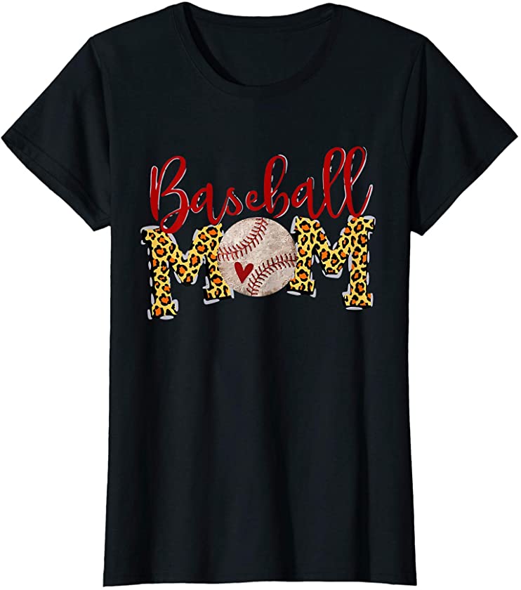 Womens Mom Life Baseball Leopard Softball Mom Mothers Day 2021 T-Shirt