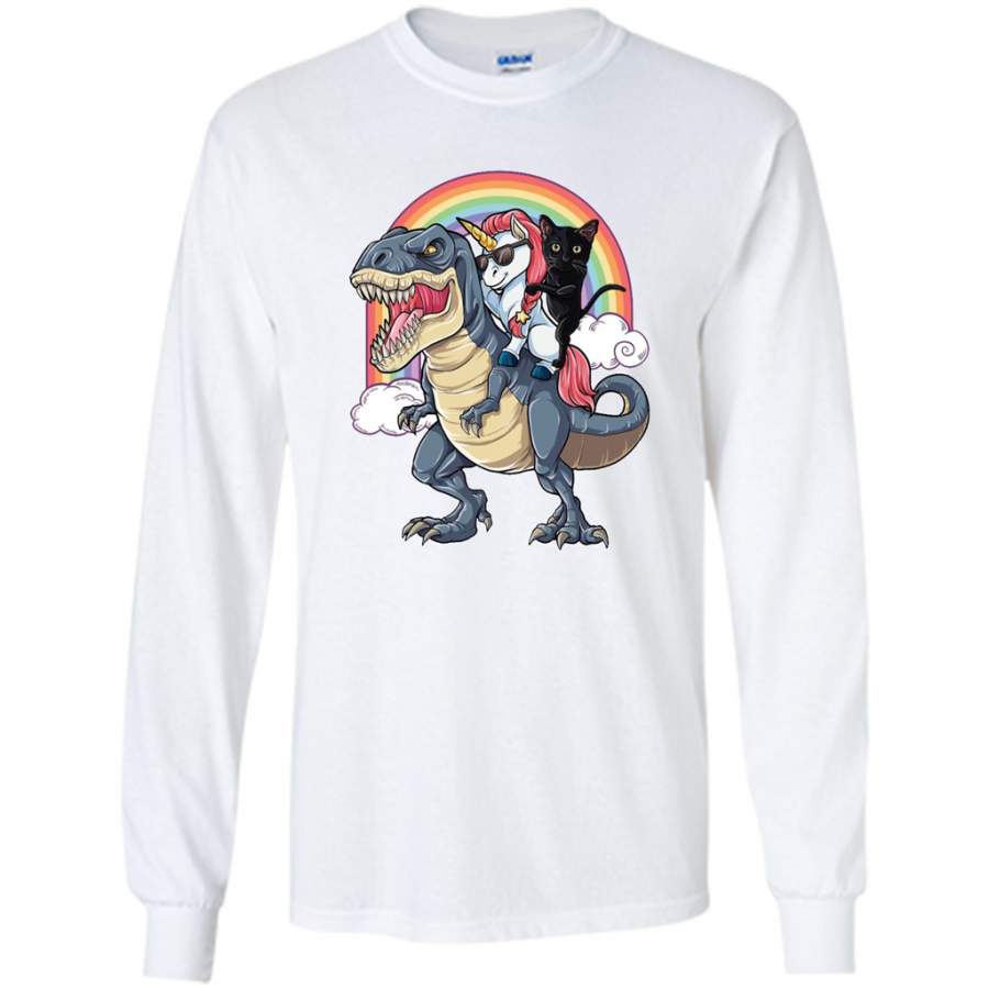 Unicorn and Black Cat Riding Dinosaur Rainbow – Gildan Long Sleeve Shirt