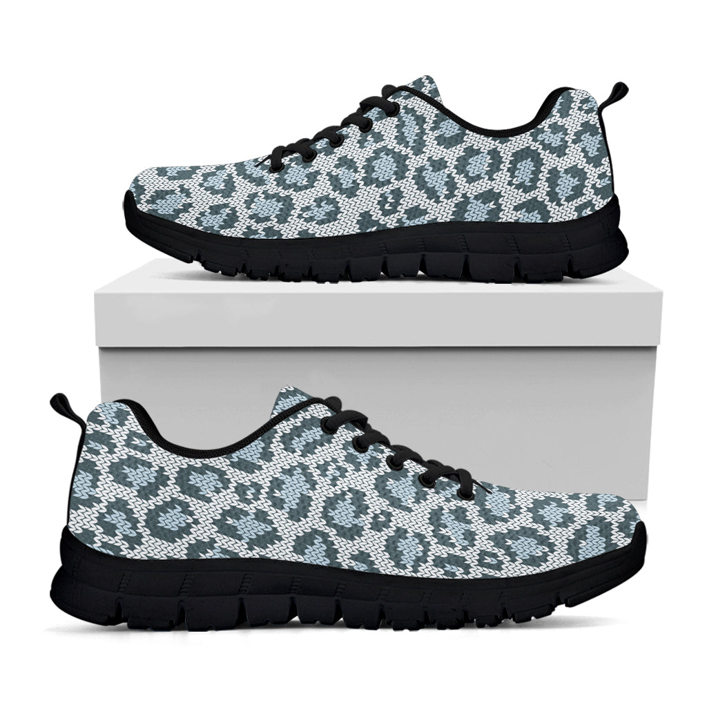 Snow Leopard Knitted Pattern Print Black Sneakers