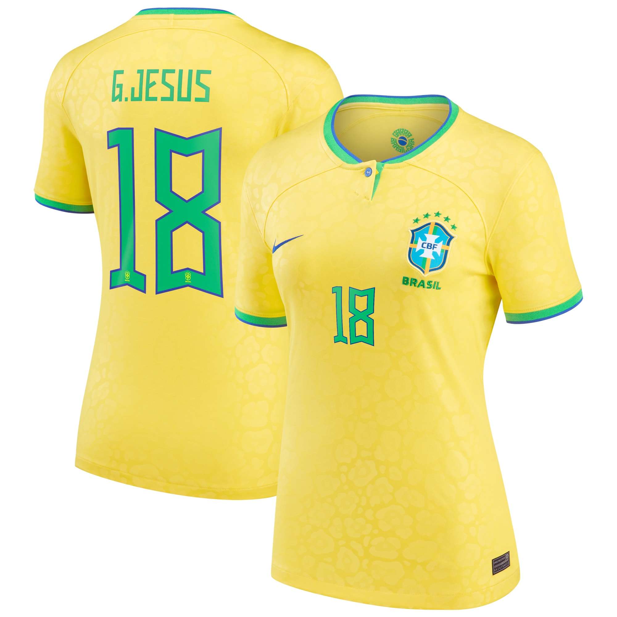 Gabriel Jesus Brazil National Team Women's 2022/23 Replica Home Jersey – Yellow