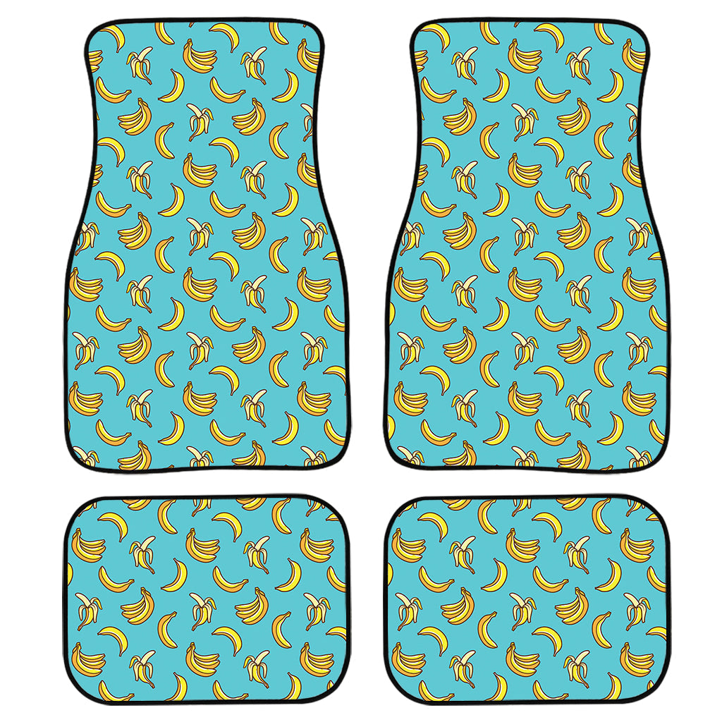 Turquoise Banana Pattern Print Front And Back Car Floor Mats, Front Car Mat