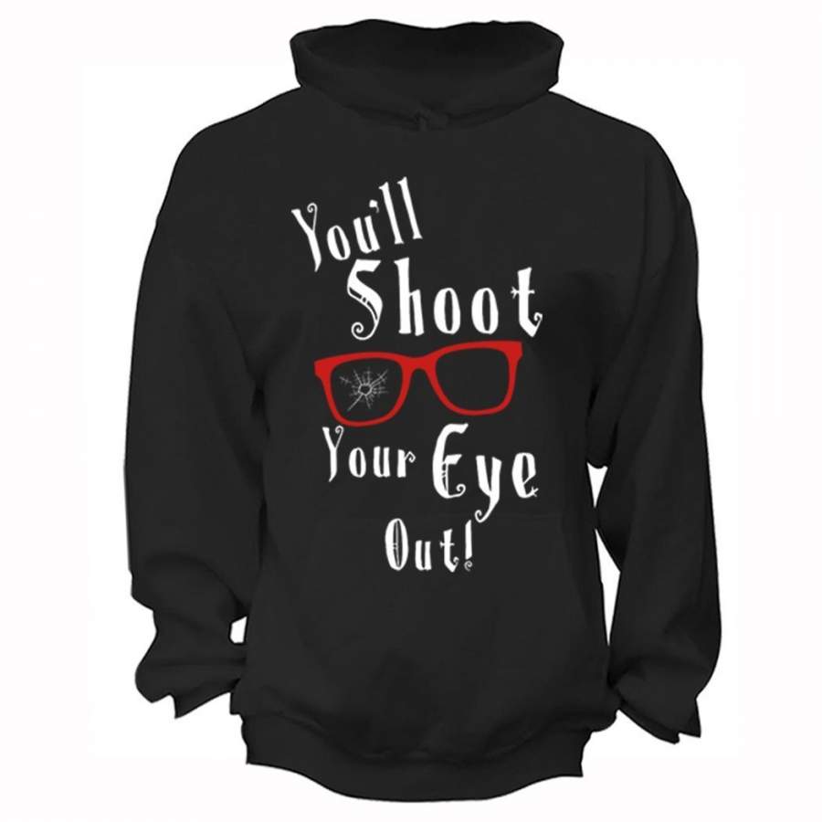 XtraFly Apparel Men’s Winter You’ll Shoot Your Eye Out Glasses Ugly Christmas Hooded-Sweatshirt Pullover Hoodie