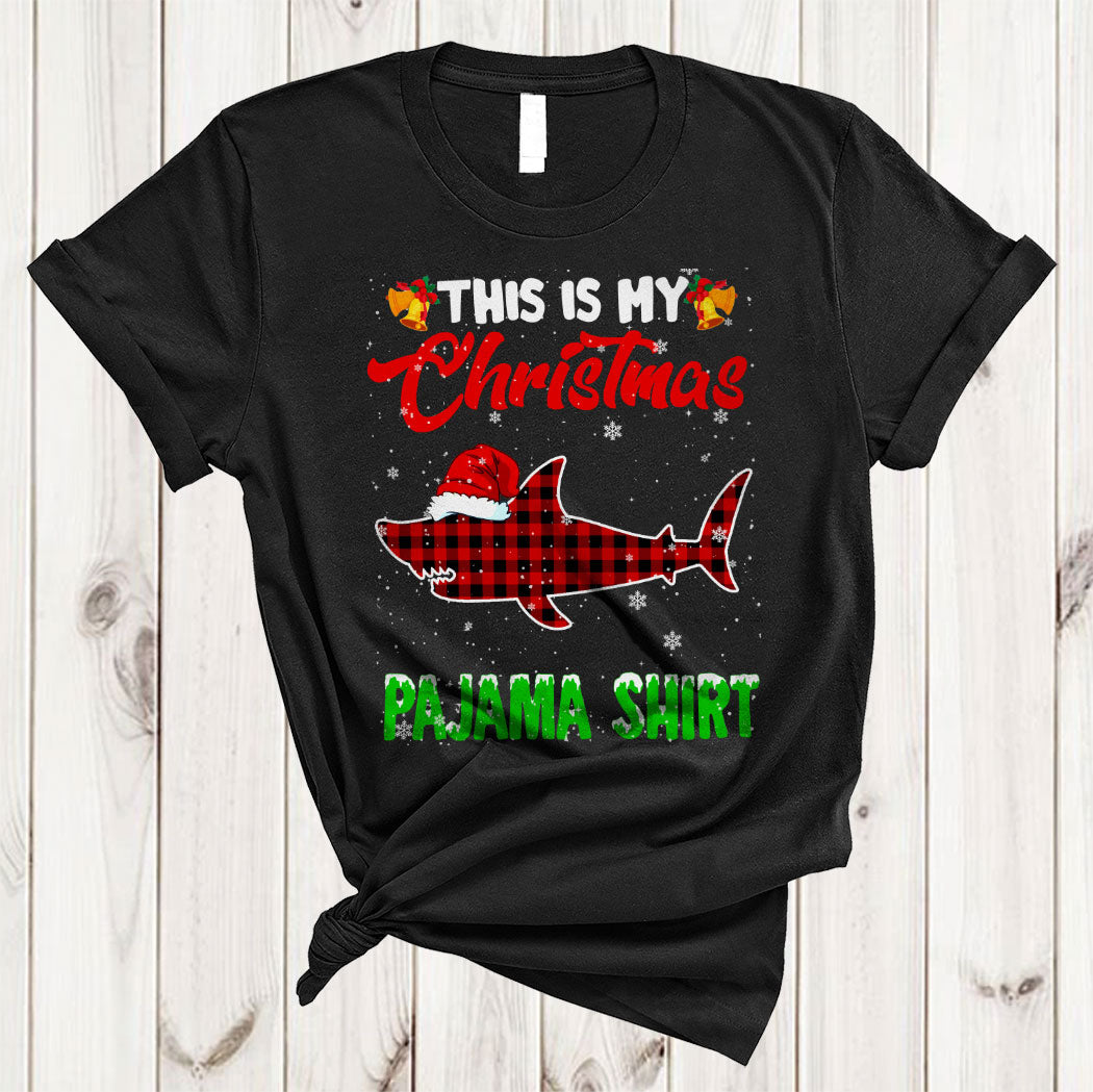 This Is My Christmas Pajama Shirt Funny Christmas Santa Shark Red Plaid Lover Gifts T-Shirt