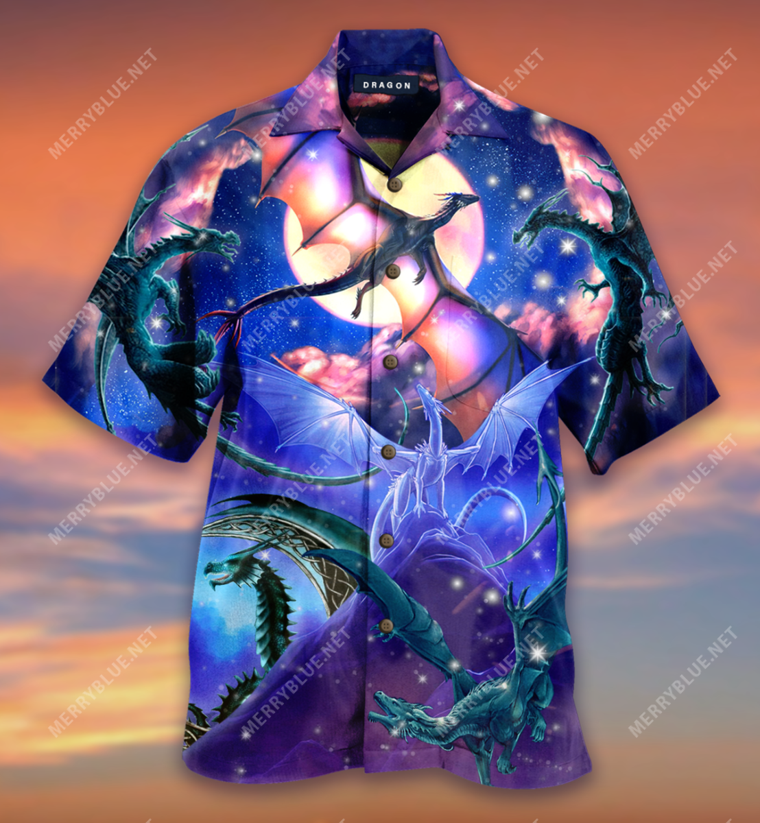 Dragon Flying In The Night Sky Hawaii Shirt Ha41987