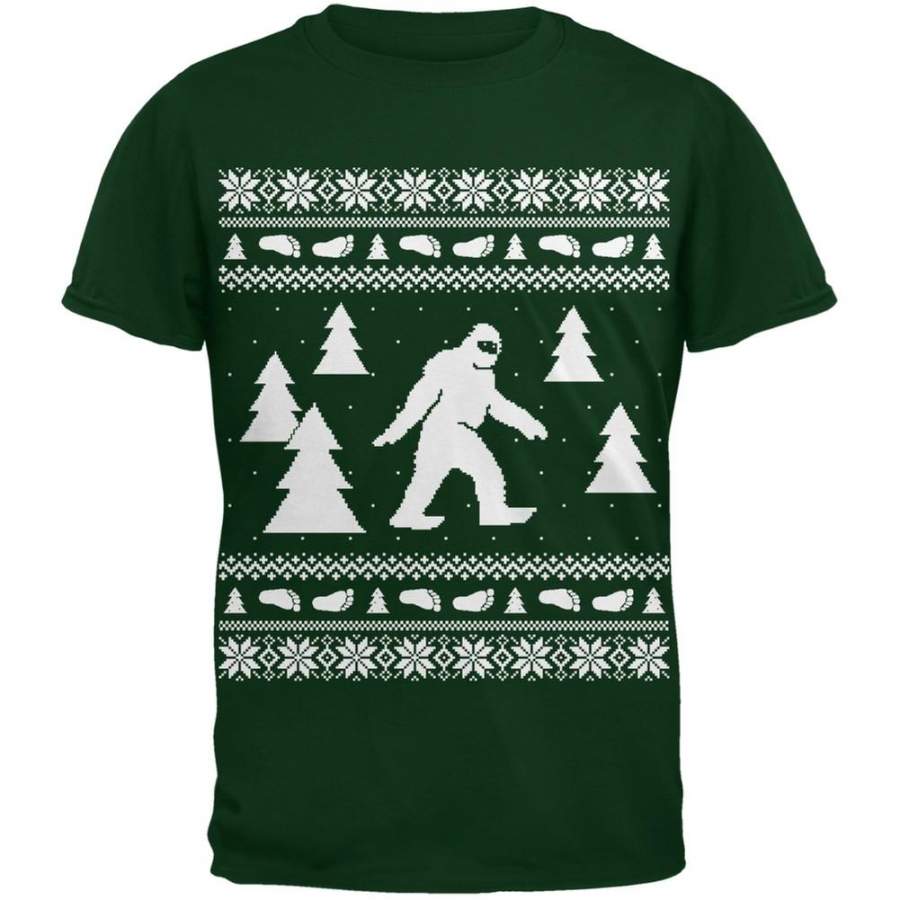 Sasquatch Ugly Christmas Sweater Green Youth T-Shirt