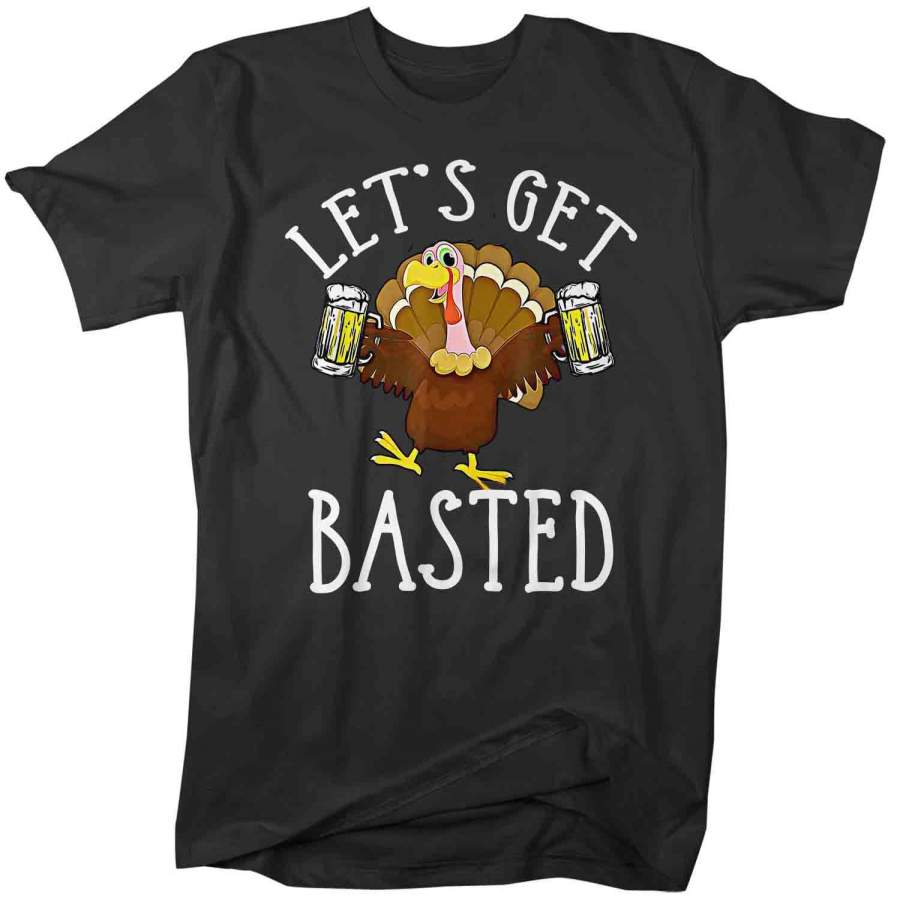 Men’s Funny Thanksgiving T Shirt Let’s Get Basted Turkey Shirts Graphic Tee Vintage Design Beer Shirt Get Basted Shirt