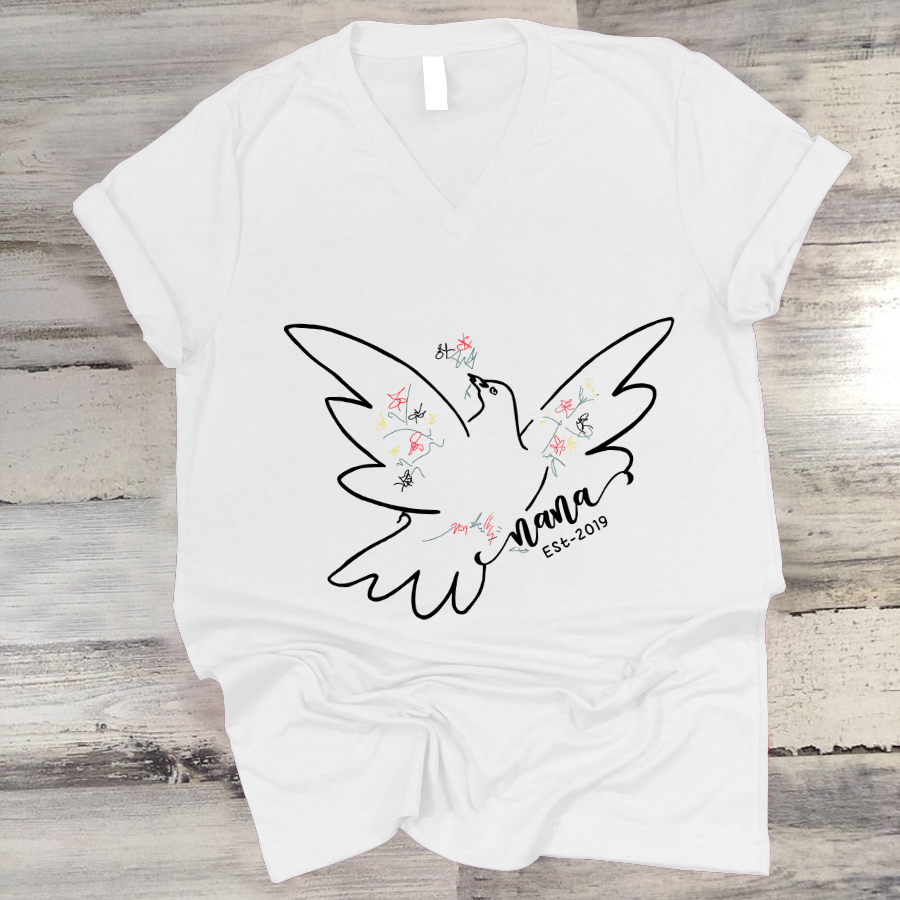 Dove Peace Grandma Nana Est V-Neck