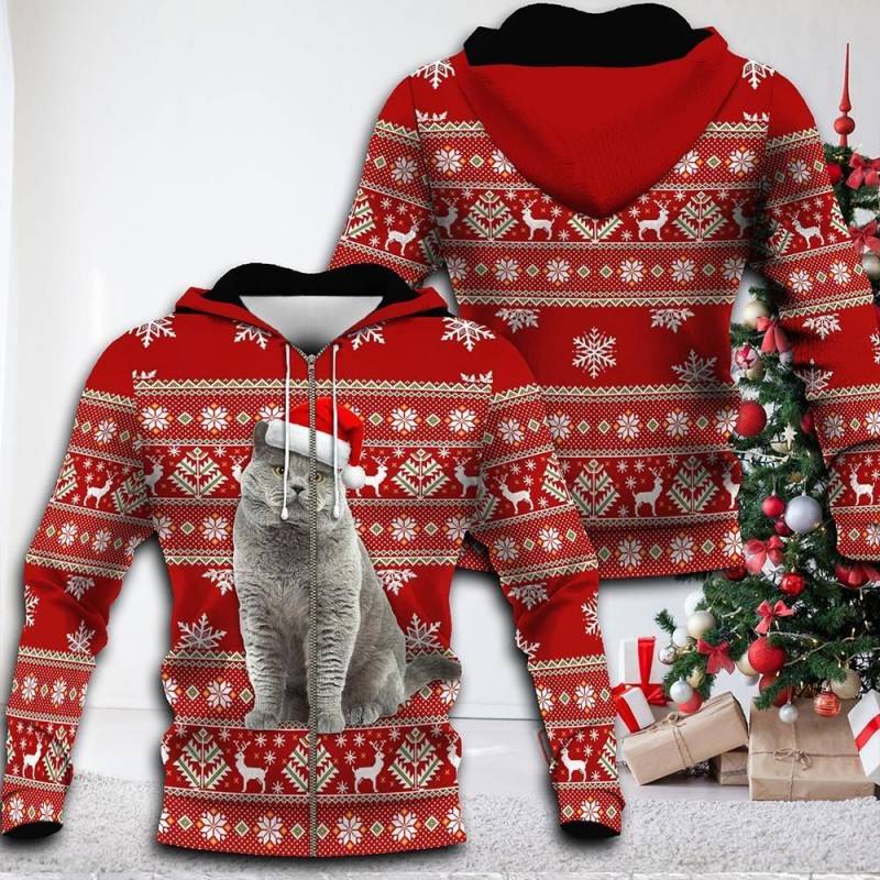 Cat British Shorthair Hoodie L Christmas