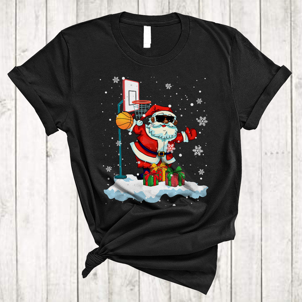 Santa Playing Basketball Cute Christmas Black Proud Afro African Santa Basketball Player Lover T-Shirt