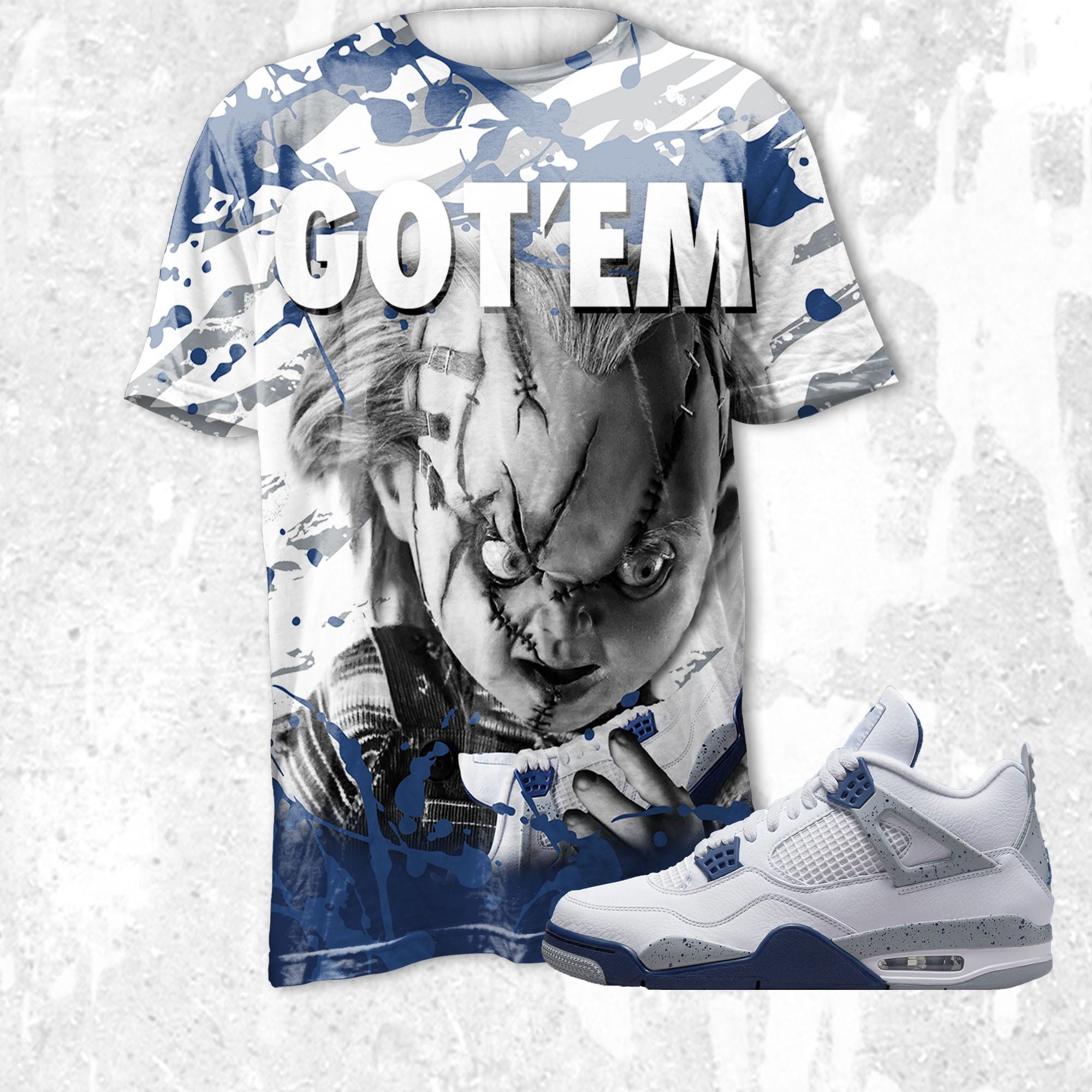 Chucky Gotem 3D Zebra Stripes Paint.Jordan 4 Retro White Midnight Navy, Jordan Matchjordan, oversized t shirts, outfit jordan ,