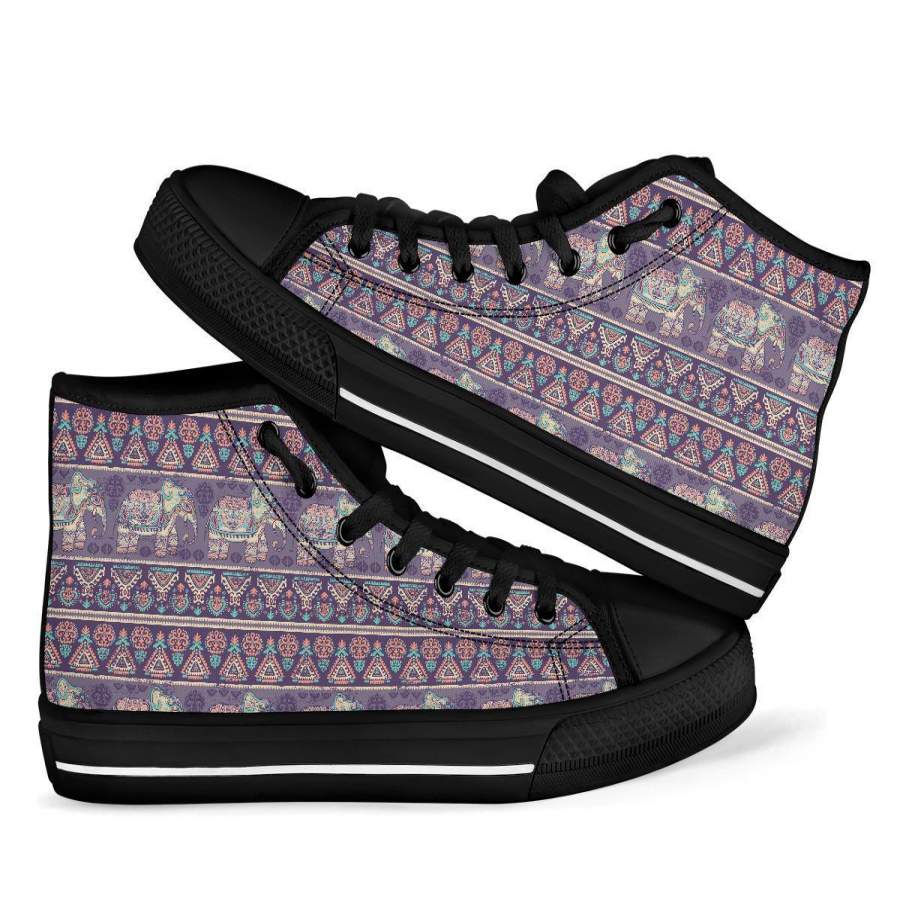 Black Elephant Aztec Pattern Prints Men Women’s High Top Shoes