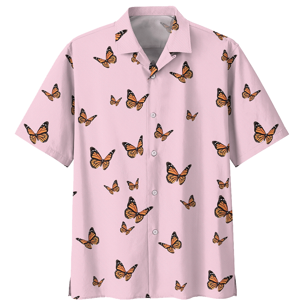 Butterfly Pink High Quality Unisex Hawaii Print Aloha Short Sleeve Casual Shirt Ha111749