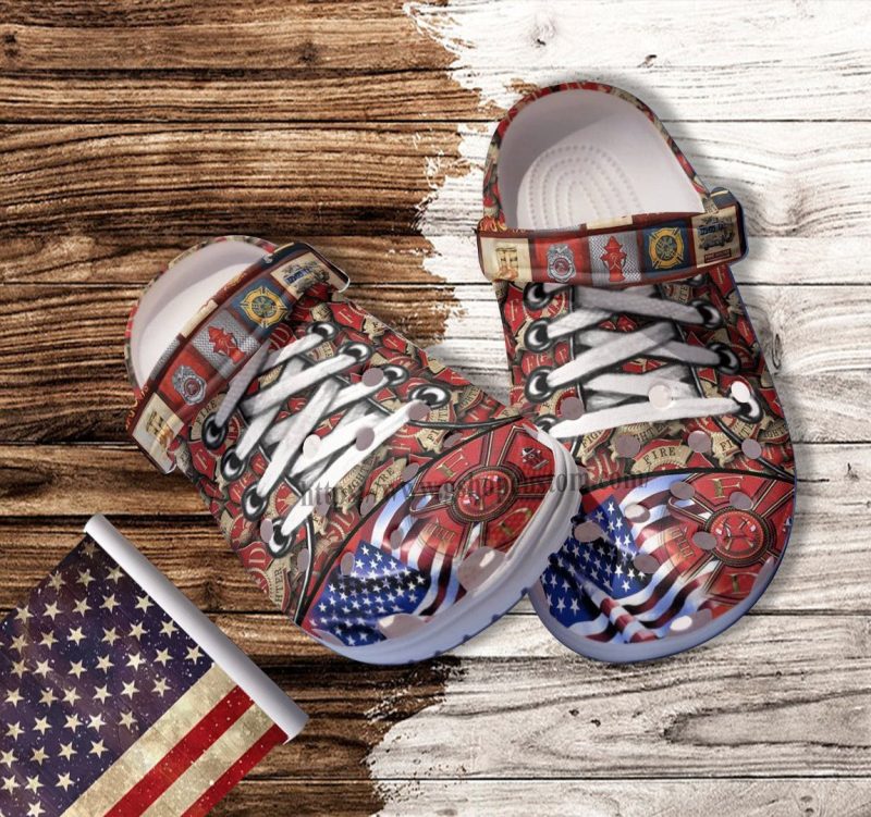 Firefighter Usa Flag Funny Cosplay Tie Rope Shoes Croc Gift Men Women- Firefighter Shoes Croc Clogs Gift Son Birthday