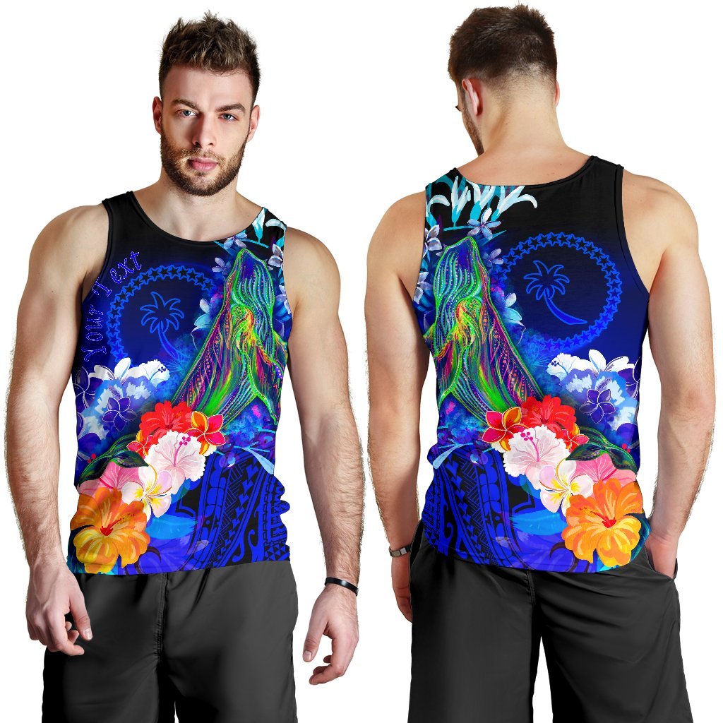 Custom Personalised Chuuk Men’S Tank Top – Humpback Whale With Tropical Flowers Blue