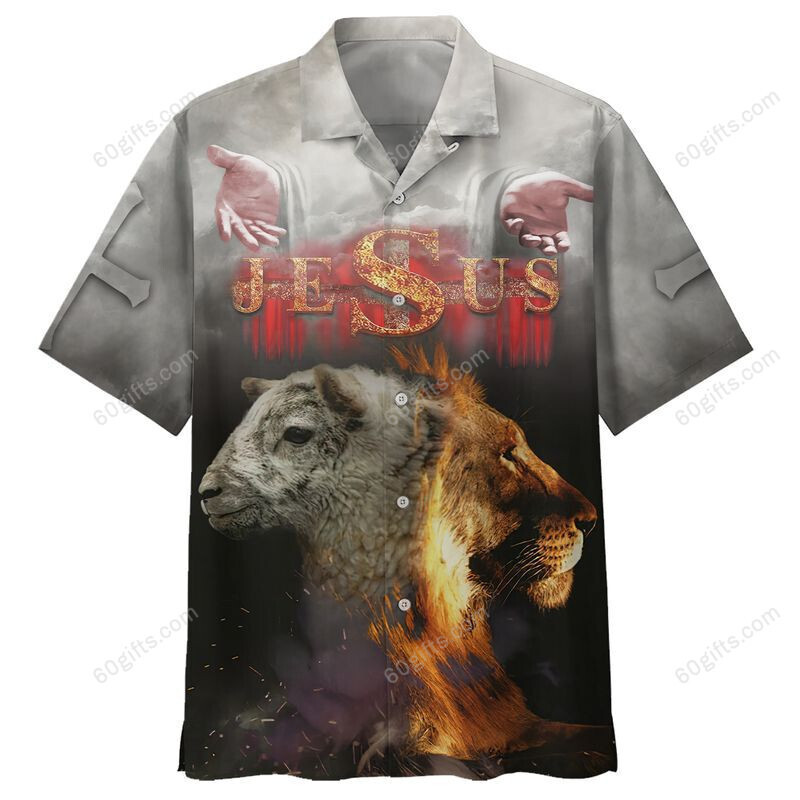 3D Jesus Hawaiian Shirt, Hoodie, Zip Hoodie, Hoodie Dress, Sweatshirt Lion Sheep And Jesus Hand Christian All Over Print