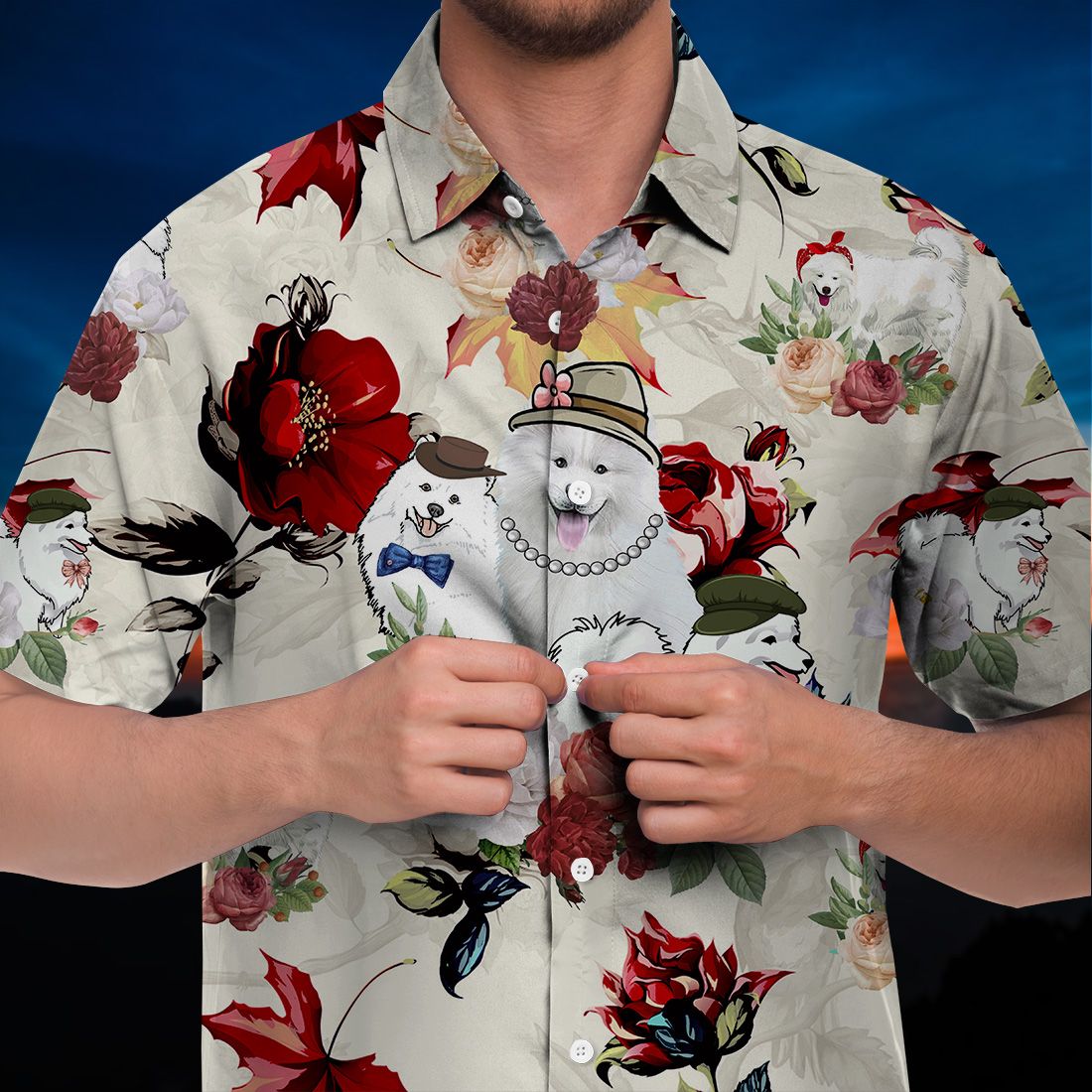 Samoyed Hawaiian Shirt 90s Flower