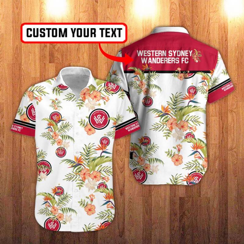 Western Sydney Wanderers FC Floral Hawaiian Shirt in White And Hawaiian Hibiscus Flower Personalization 3D Full Print Button Shirt