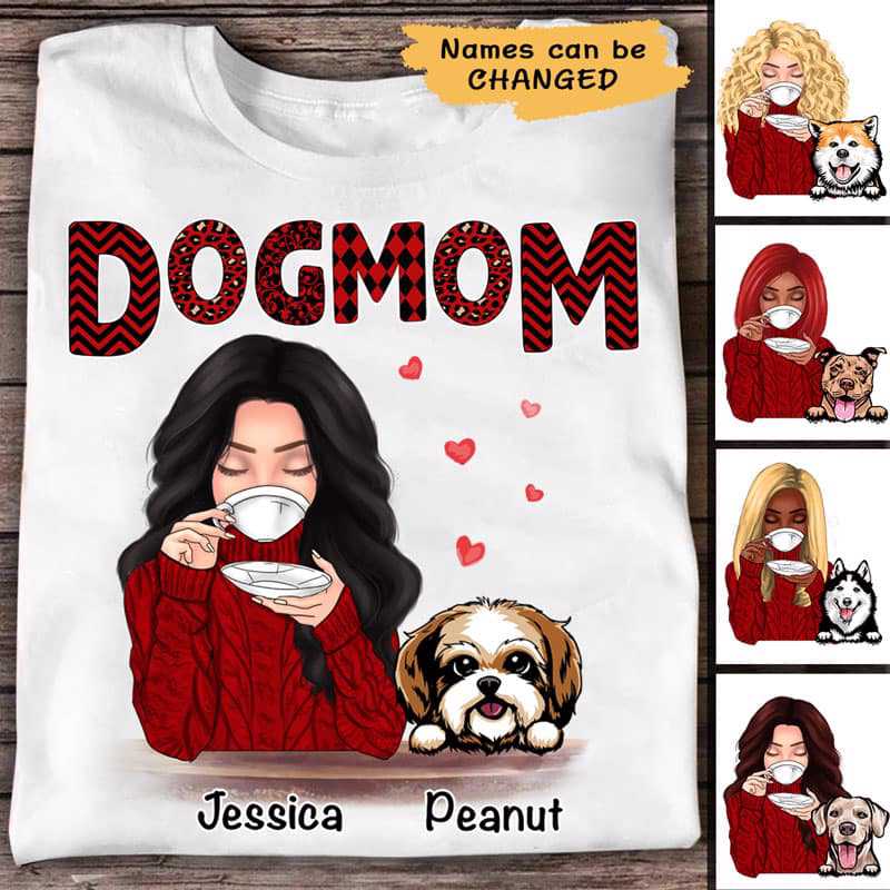 Dog Mom Red Patterned Personalized Shirt