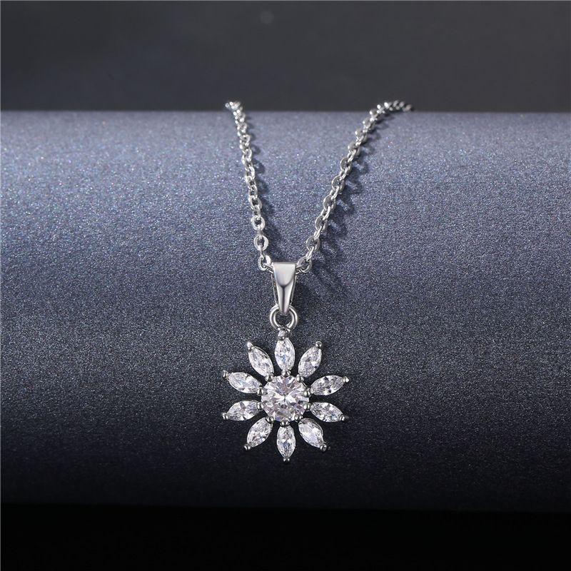 Stainless Steel Necklace for Women 2021 Cubic Zirconia Pendant Necklace Sunflower O Chain Simple Style Fashion jewelry alx