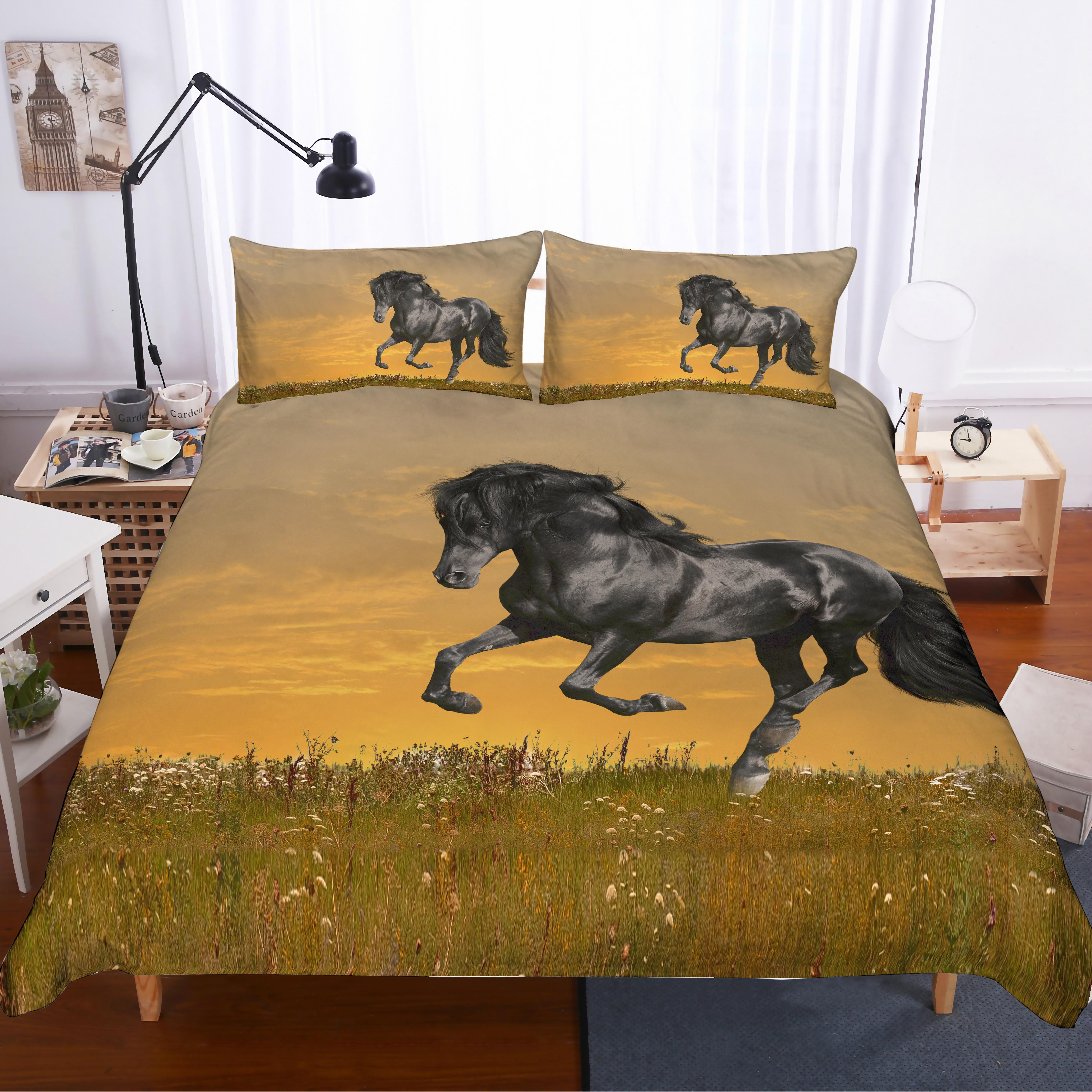 3D Black White Animals Horse Quilt Cover Set Bedding Set Pillowcases 41