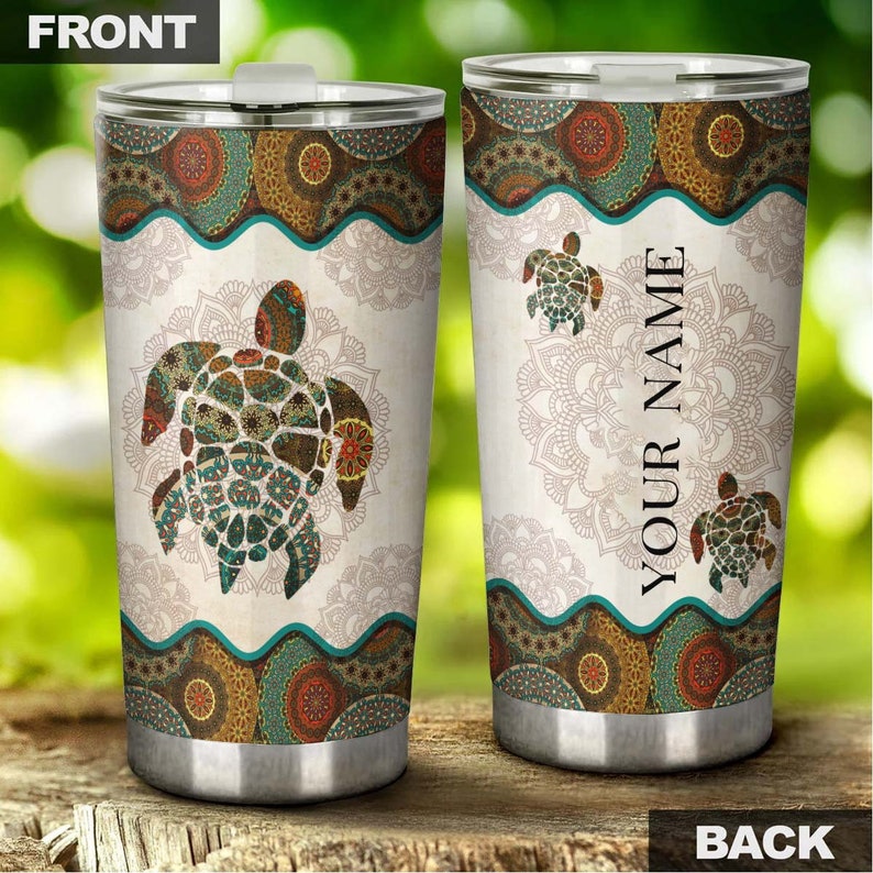 Turtle Mandala Style Personalized Tumbler-Turtle Present-Unique Tumbler-Birthday Christmas Gift For Turtle Lover