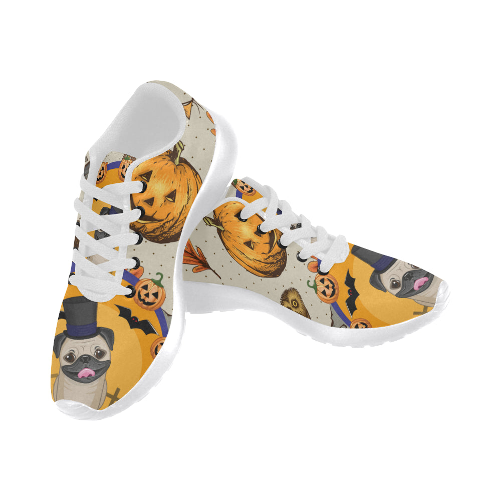 Pug Halloween White Sneakers for Women