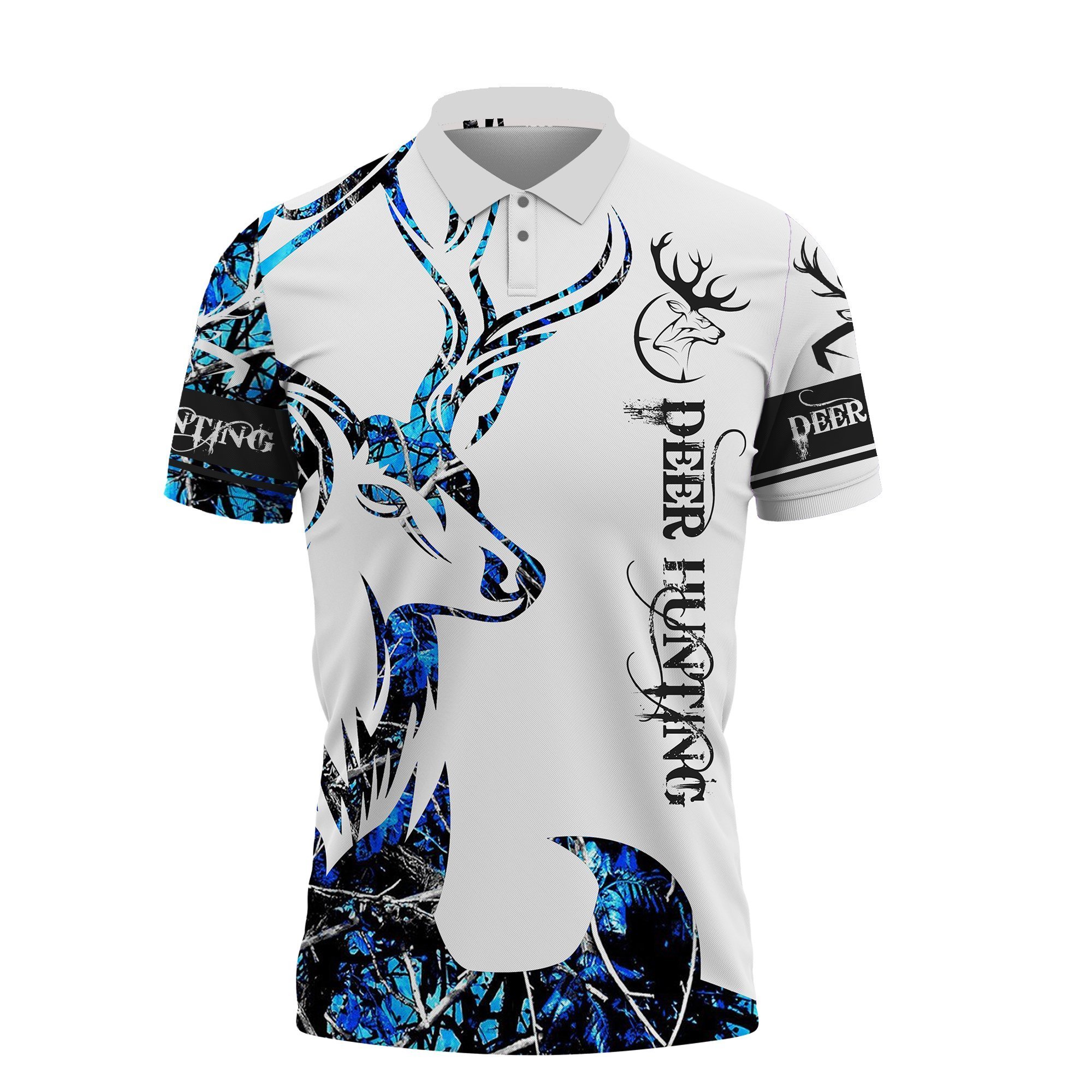 Blue Neon Deer Hunting Lover Polo Shirt All Over Print