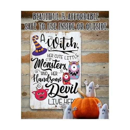 A Witch and Her Little Monsters – 8″ x 12″ or 12″ x 18″ Aluminum Tin Awesome Metal Poster