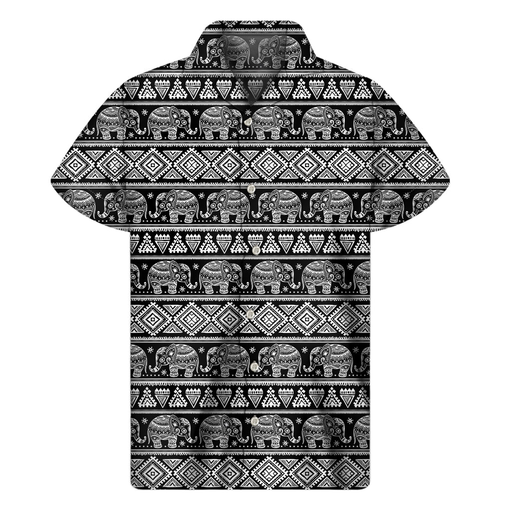 Black And White Indian Elephant Print Men’S Short Sleeve Shirt