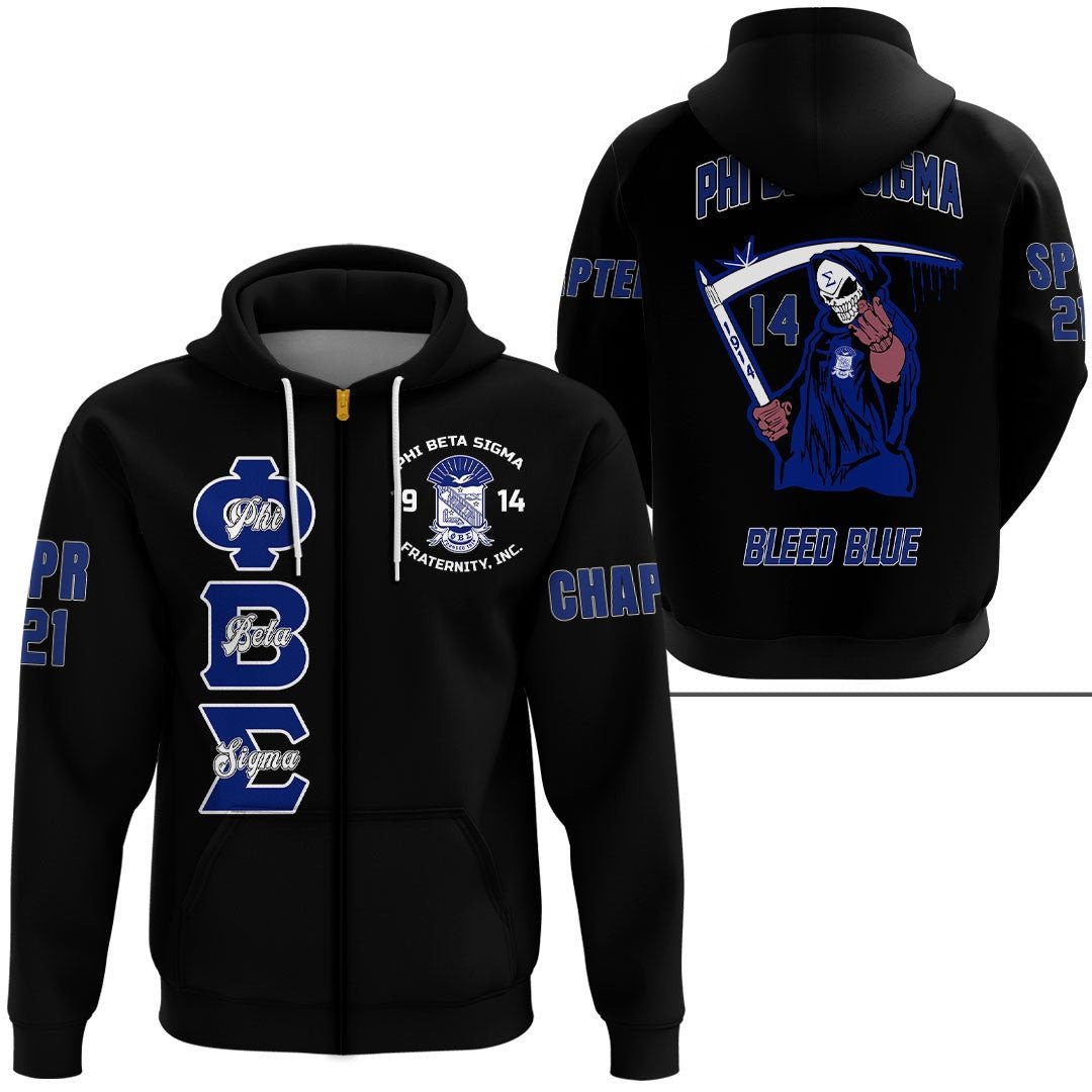 Fraternity Hoodie – Personalized Phi Beta Sigma Bleed Blue Zip Hoodie