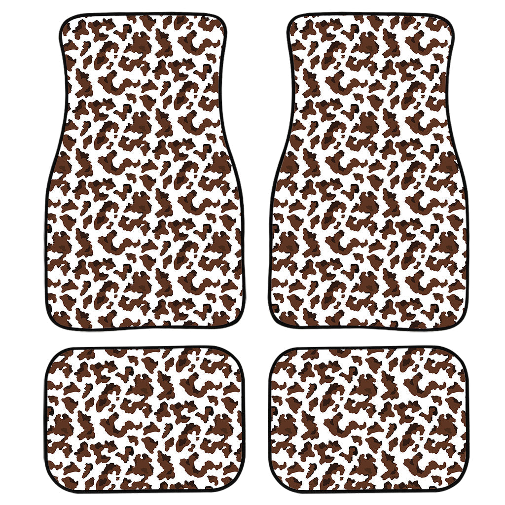 Brown And White Cow Pattern Print Front And Back Car Floor Mats, Front Car Mat