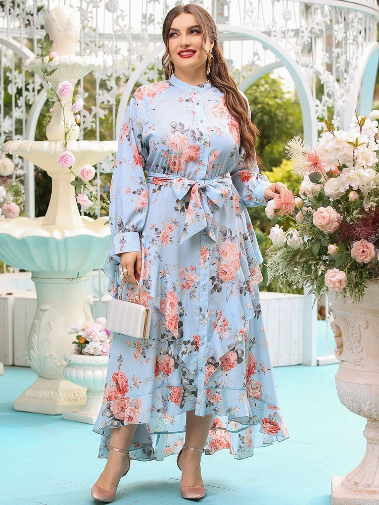 TOLEEN Women Plus Size Large Maxi Dresses 2022 Summer Casual Chic Elegant Floral Long Sleeve Evening Party Turkey Robe Clothing alx