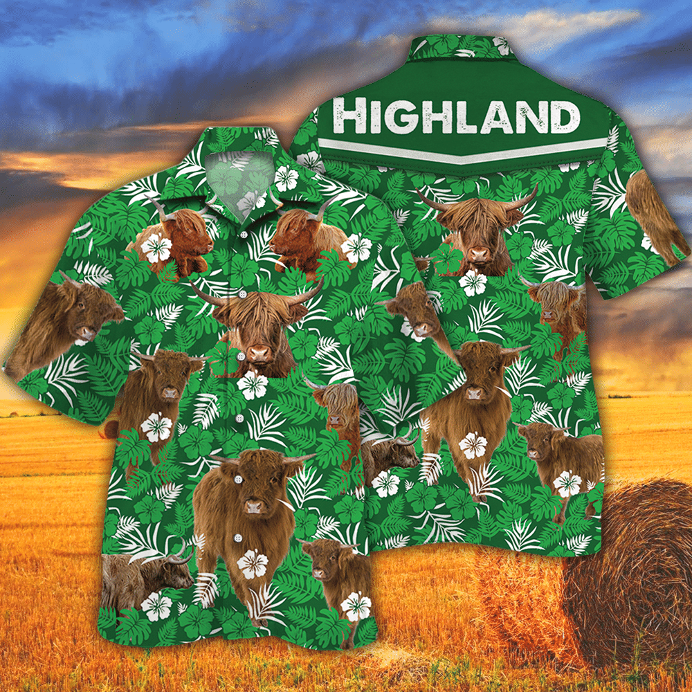 Highland Cattle Lovers Green Floral Pattern Hawaii Cow Hawaii Shirt For Men Women Ha8331