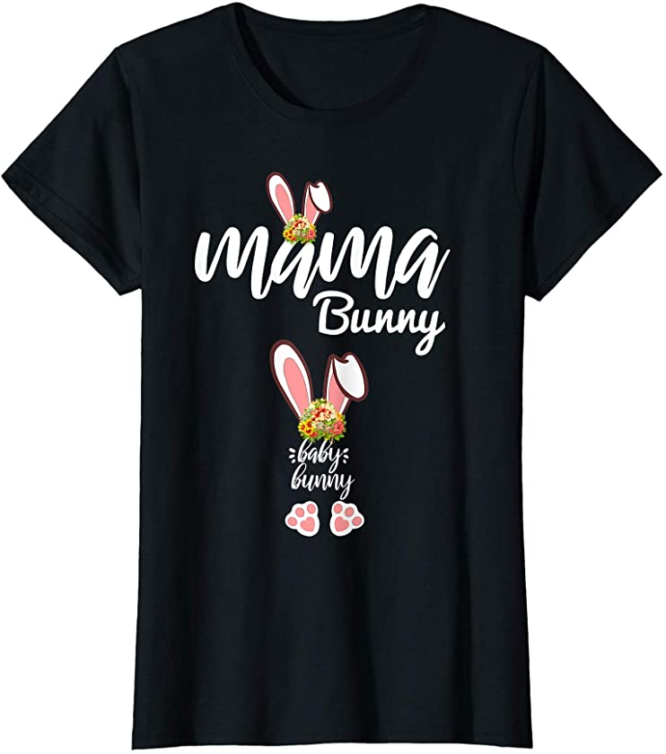 Womens Mama Bunny Cute Easter Pregnancy Announcement T-Shirt