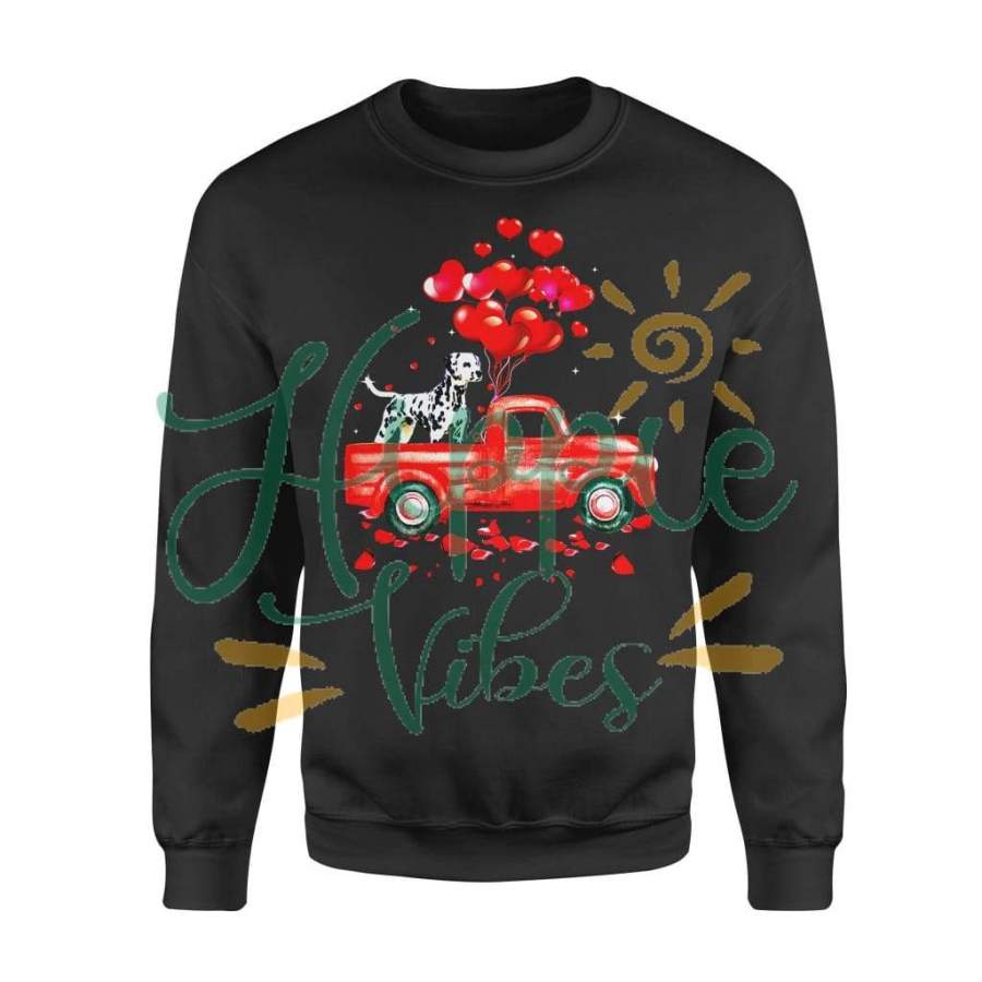 Dog gift idea Dalmation Riding Truck Couple Valentines Day T-Shirt – Standard Fleece Sweatshirt