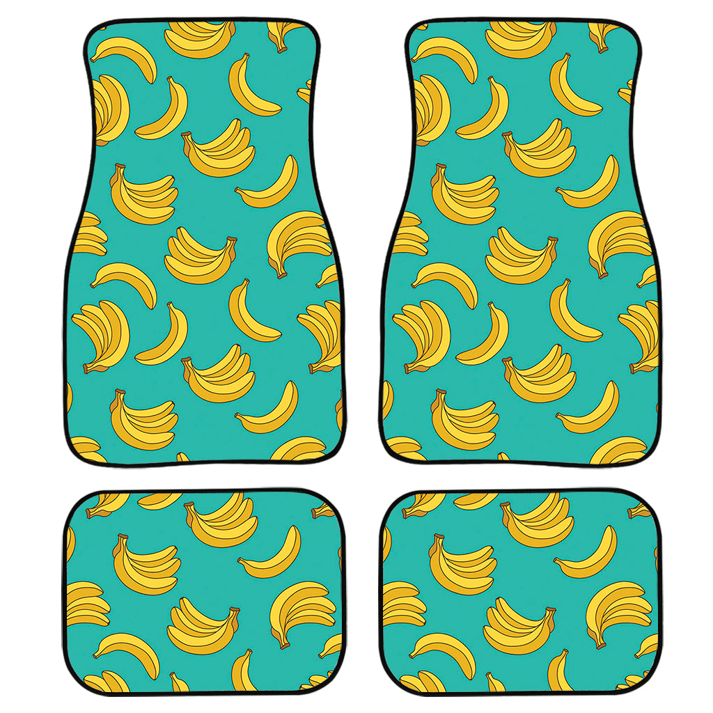 Teal Banana Pattern Print Front And Back Car Floor Mats, Front Car Mat