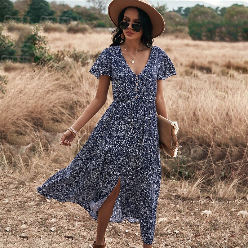 2022 Leopard Print Long Dress Women V Neck Short Sleeve Lace Up Button Cotton Dress For Woman Sexy Summer Casual Dress Clothes alx