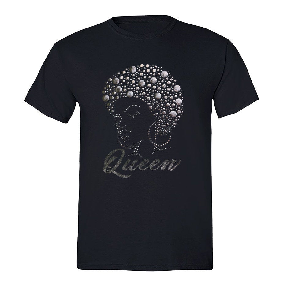 Xtrafly Apparel Men’S Tee Afro Lady Queen Silver Sequin Rhinestone Fashionista Sexy Africa African Rasta Rastafari Jamaican Crewneck T-Shirt