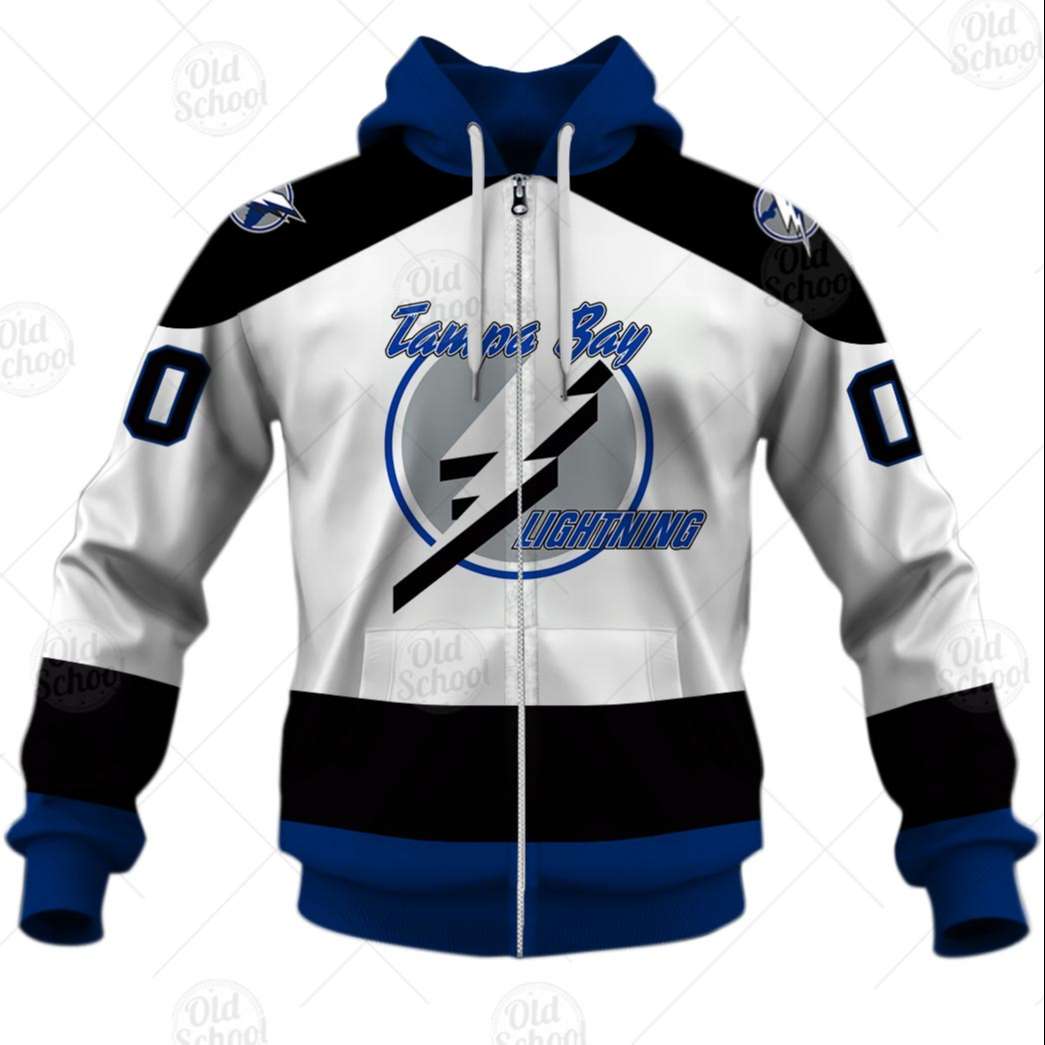 Tampa Bay Lightning Custom Name Number Vintage White Jersey Zip Up Hoodie