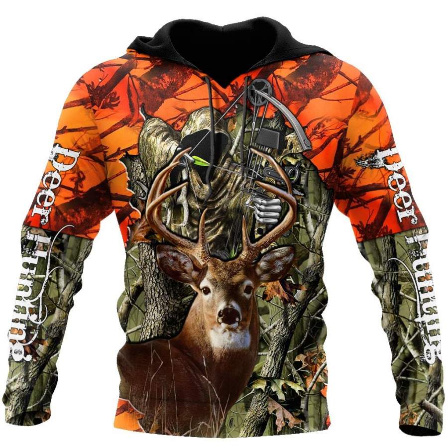 Bow Hunting Deer Orange Camo 3D All Over Print Hoodie AM082035