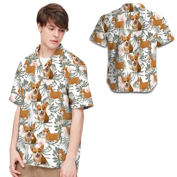 Hawaiian Shirt Corgi Tropical Leaves Hibiscus Men Hawaiian For Dog Lovers Ha109956