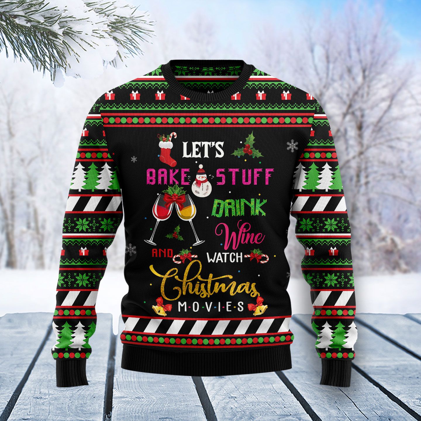 Wine Christmas Movie T2610 Ugly Christmas Sweater