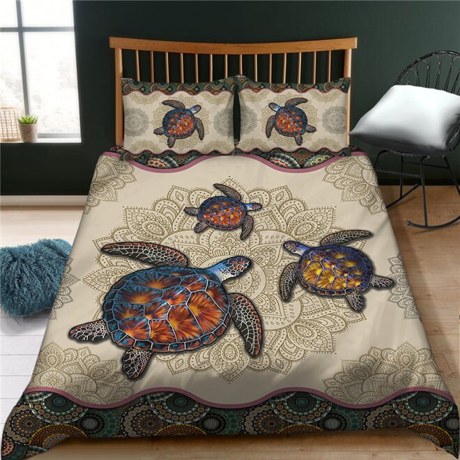 3Pcs Bedding Set King Size Bedroom Duvet Cover Set African Tribal Turtle Pod Design Bedding Pillowss Bed Linen