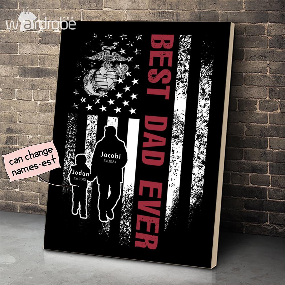 Personalized Father’s Day Gift Custom Canvas Dad And Son United States Marine Veteran