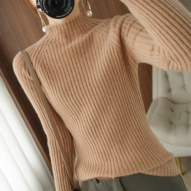 Autumn Winter Thick Women Cashmere Wool Knitted Ribbed Pullover Sweater Long Sleeve Mockneck Slim Soft Warm Femme Autumn Winte alx