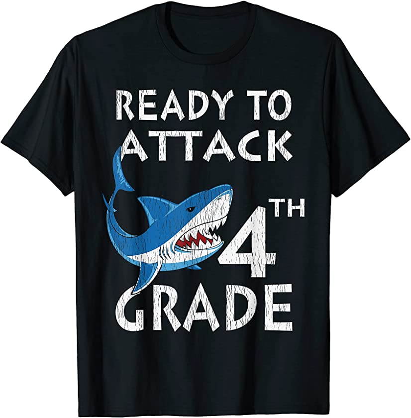 Vintage Ready To Attack 4th Grade First Day of School Shark T-Shirt