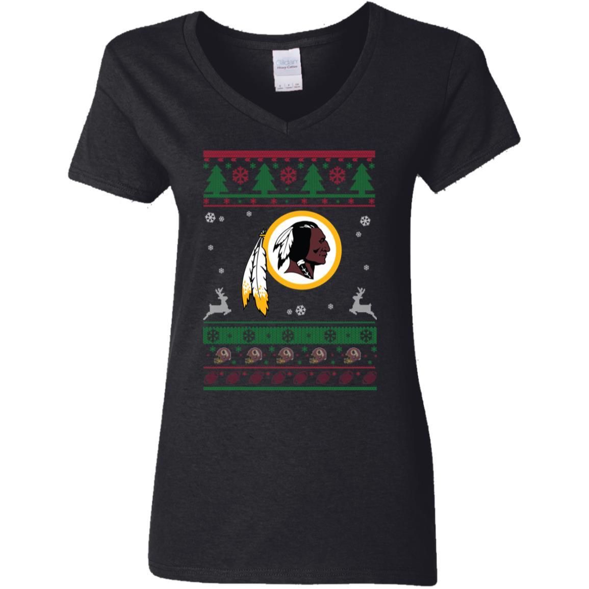 Washington Redskins Logo Football Teams Ugly Christmas Sweater Women V-Neck T-Shirt