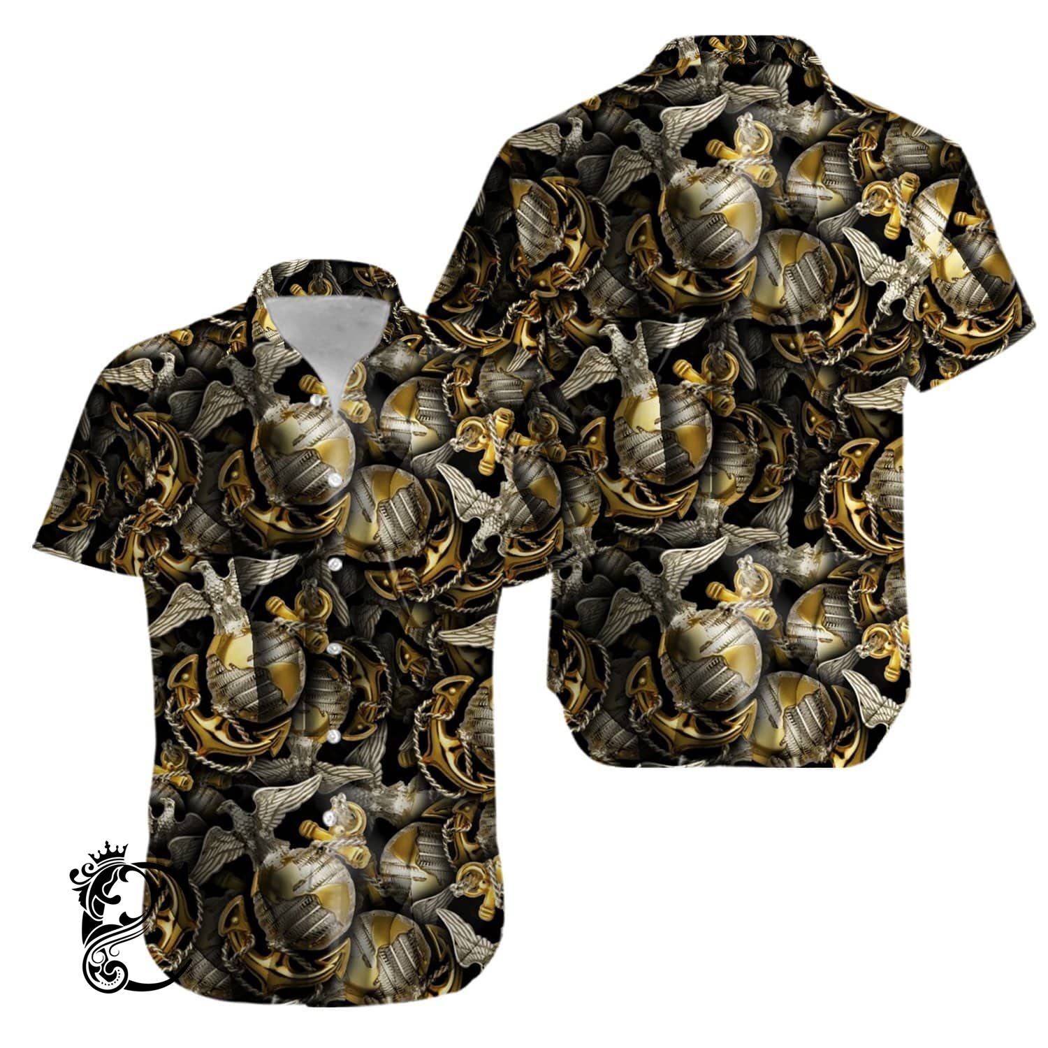 Veteran Marine Corps Anchor And Globe Logo Hawaiian Shirts